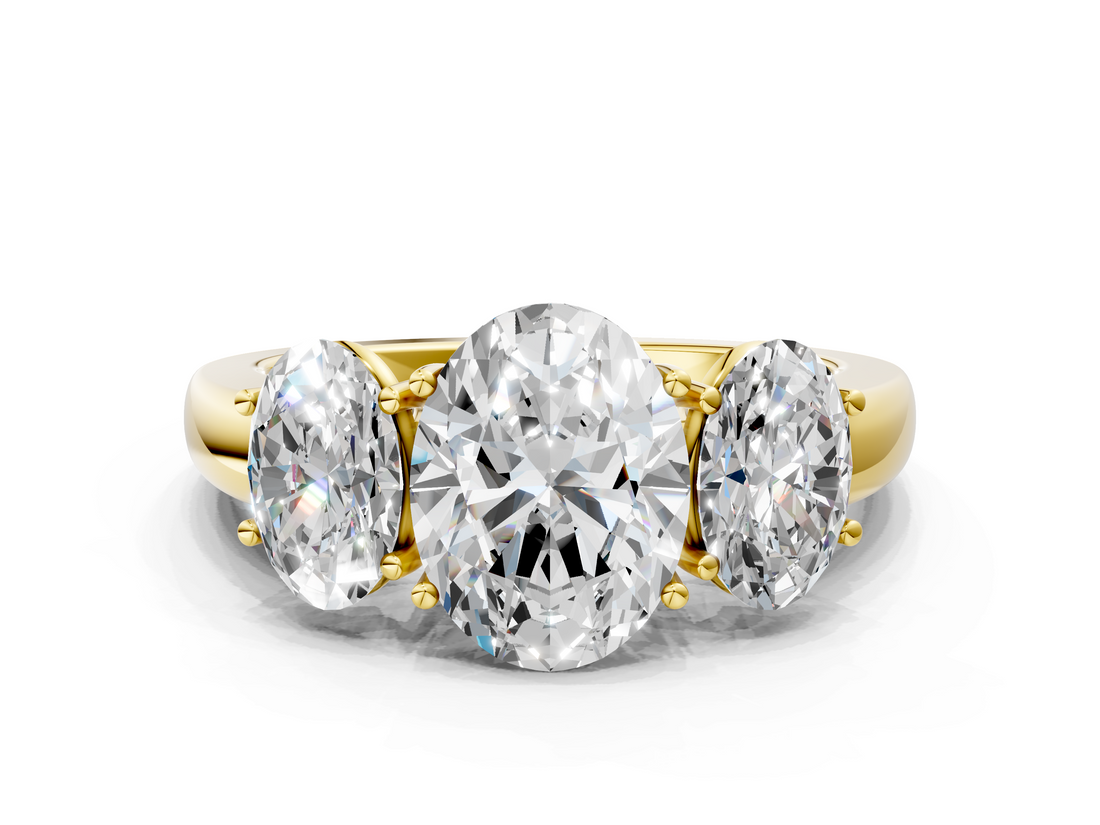 Yellow gold Three-Stone Oval Cut Diamond Ring with Channel-Set Band and Four-Prong Setting_49