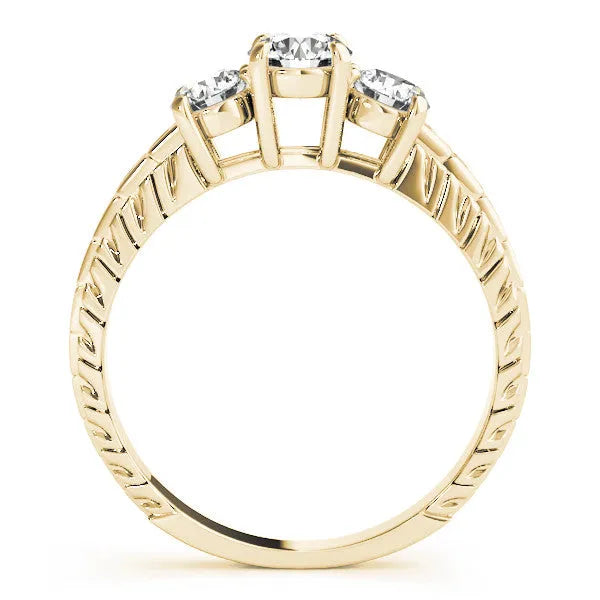 Yellow gold Three-Stone Oval Cut Diamond Ring with Channel-Set Band and Prong Setting