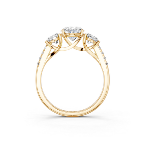 Yellow gold Three-Stone Oval Cut Diamond Ring with Pavé Band and Prong Setting_6