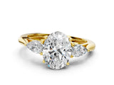 Yellow gold Three-Stone Oval Cut Diamond Ring with Pear  Side Stones in Four-Prong Setting_12