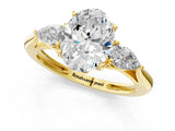 Yellow gold Three-Stone Oval Cut Diamond Ring with Pear  Side Stones in Four-Prong Setting_13