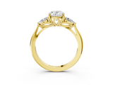 Yellow gold Three-Stone Oval Cut Diamond Ring with Pear Side Stones in Four-Prong Setting_144
