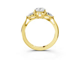 Yellow gold Three-Stone Oval Cut Diamond Ring with Pear  Side Stones in Four-Prong Setting_15