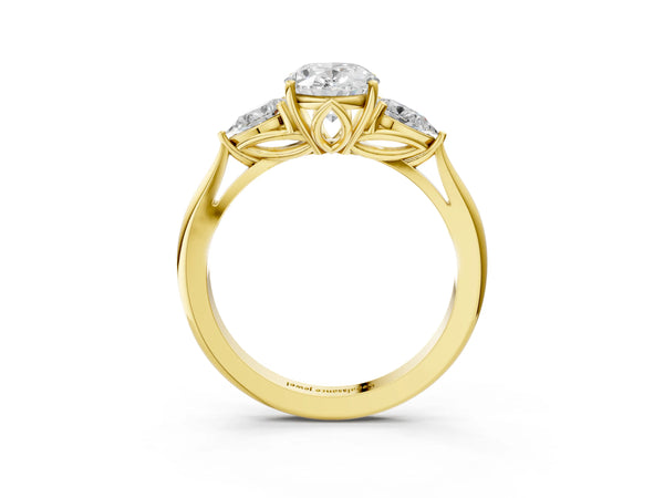 Yellow gold Three-Stone Oval Cut Diamond Ring with Pear  Side Stones in Four-Prong Setting