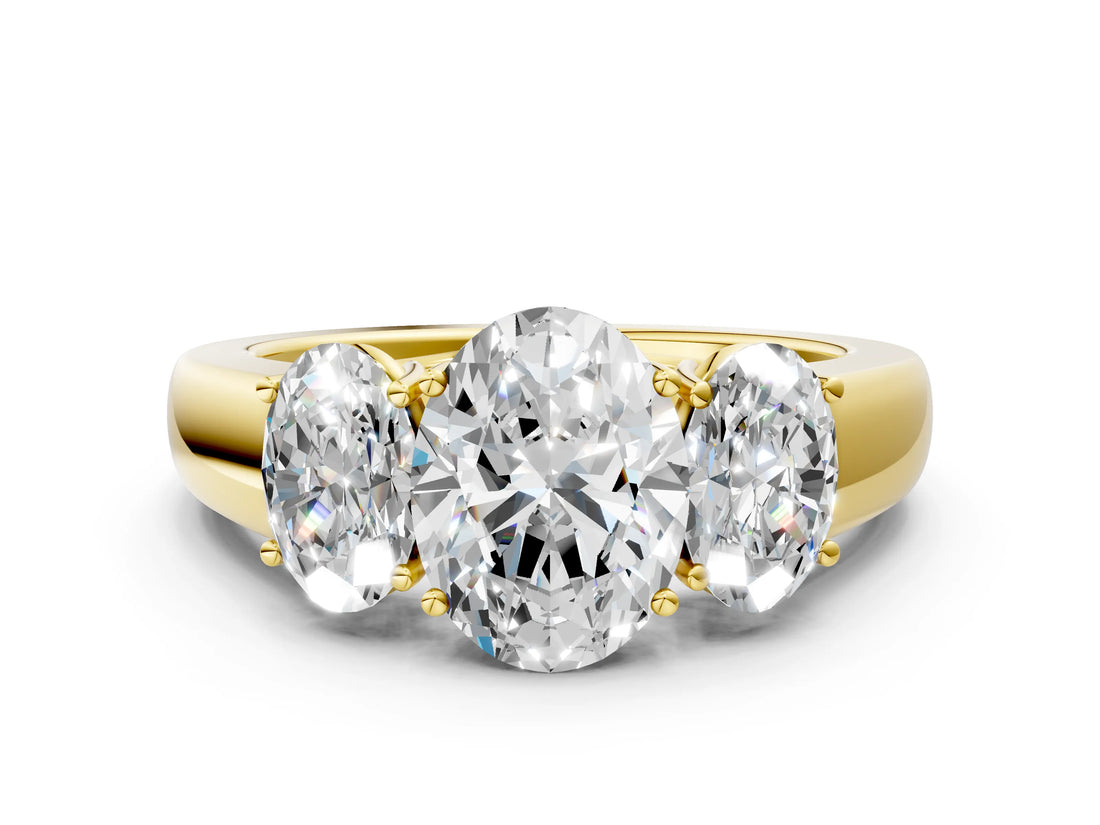 Yellow gold Three-Stone Oval Cut Diamond Ring with Prong Setting and Classic Band_3