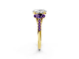 Yellow gold Three-Stone Oval Cut Diamond Ring with Round with Amethyst side stone Pavé Band and Prong Setting_2