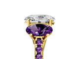 Yellow gold Three-Stone Oval Cut Diamond Ring with Round with Amethyst side stone Pavé Band and Prong Setting_5