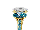 Yellow gold Three-Stone Oval Cut Diamond Ring with Round with Blue Topaz side stone Pavé Band and Prong Setting_5