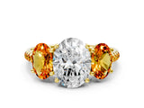 Yellow gold Three-Stone Oval Cut Diamond Ring with Round with Citrine side stone Pavé Band and Prong Setting