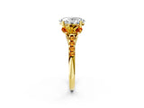 Yellow gold Three-Stone Oval Cut Diamond Ring with Round with Citrine side stone Pavé Band and Prong Setting_2