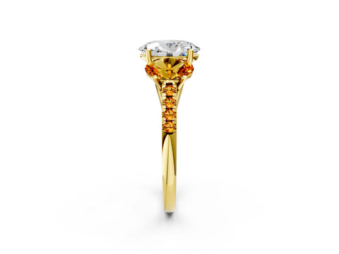 Yellow gold Three-Stone Oval Cut Diamond Ring with Round with Citrine side stone Pavé Band and Prong Setting_2