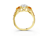 Yellow gold Three-Stone Oval Cut Diamond Ring with Round with Citrine side stone Pavé Band and Prong Setting_3