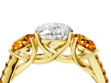 Yellow gold Three-Stone Oval Cut Diamond Ring with Round with Citrine side stone Pavé Band and Prong Setting_4