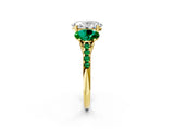 Yellow gold Three-Stone Oval Cut Diamond Ring with Round with Emerald side stone Pavé Band and Prong Setting_2