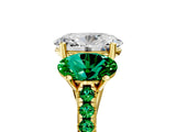Yellow gold Three-Stone Oval Cut Diamond Ring with Round with Emerald side stone Pavé Band and Prong Setting_5