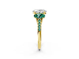 Yellow gold Three-Stone Oval Cut Diamond Ring with Round with Green Sapphire side stone Pavé Band and Prong Setting_2