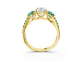 Yellow gold Three-Stone Oval Cut Diamond Ring with Round with Green Sapphire side stone Pavé Band and Prong Setting_3