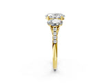 Yellow gold Three-Stone Oval Cut Diamond Ring with Round with Moissanite side stone Pavé Band and Prong Setting_2