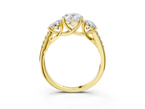 Yellow gold Three-Stone Oval Cut Diamond Ring with Round with Moissanite side stone Pavé Band and Prong Setting_3