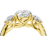 Yellow gold Three-Stone Oval Cut Diamond Ring with Round with Moissanite side stone Pavé Band and Prong Setting_4