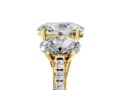 Yellow gold Three-Stone Oval Cut Diamond Ring with Round with Moissanite side stone Pavé Band and Prong Setting_5