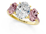 Yellow gold Three-Stone Oval Cut Diamond Ring with Round with Morganite side stone Pavé Band and Prong Setting_1