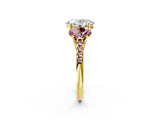 Yellow gold Three-Stone Oval Cut Diamond Ring with Round with Morganite side stone Pavé Band and Prong Setting_2