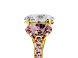 Yellow gold Three-Stone Oval Cut Diamond Ring with Round with Morganite side stone Pavé Band and Prong Setting_5