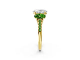 Yellow gold Three-Stone Oval Cut Diamond Ring with Round with Peridot side stone Pavé Band and Prong Setting_2