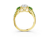 Yellow gold Three-Stone Oval Cut Diamond Ring with Round with Peridot side stone Pavé Band and Prong Setting_3