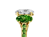 Yellow gold Three-Stone Oval Cut Diamond Ring with Round with Peridot side stone Pavé Band and Prong Setting_5