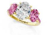Yellow gold Three-Stone Oval Cut Diamond Ring with Round with Pink Sapphire side stone Pavé Band and Prong Setting_1