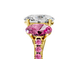 Yellow gold Three-Stone Oval Cut Diamond Ring with Round with Pink Sapphire side stone Pavé Band and Prong Setting_5
