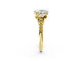 Yellow gold Three-Stone Oval Cut Diamond Ring with Round with Yellow Sapphire side stone Pavé Band and Prong Setting_2