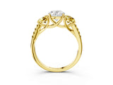 Yellow gold Three-Stone Oval Cut Diamond Ring with Round with Yellow Sapphire side stone Pavé Band and Prong Setting_3