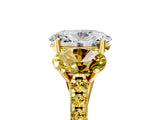 Yellow gold Three-Stone Oval Cut Diamond Ring with Round with Yellow Sapphire side stone Pavé Band and Prong Setting_5