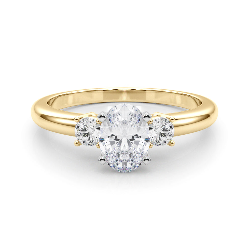 Yellow gold Three-Stone Oval Cut Diamond Solitaire with Prong Setting and Classic Band 1