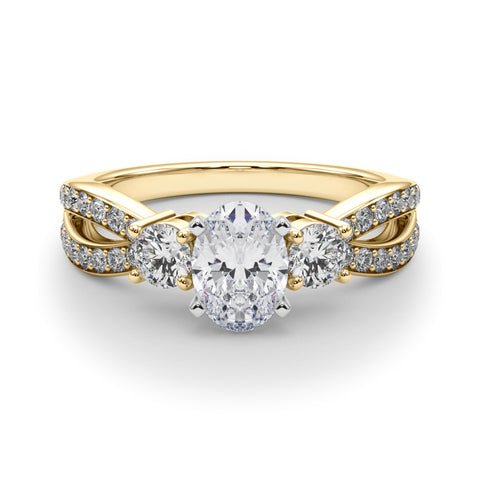 Yellow gold Three-Stone Oval Cut Diamond Twist Band with Prong Setting 1