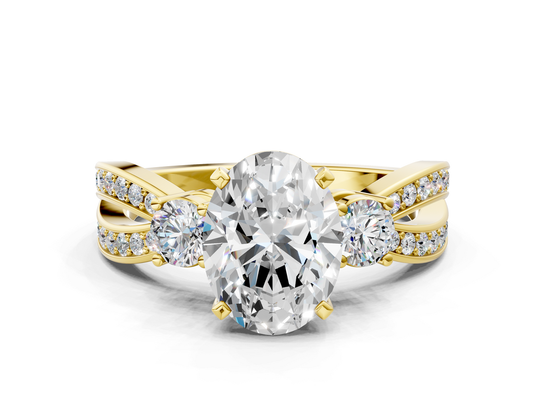 Yellow gold Three-Stone Oval Cut Diamond Twist Band with Prong Setting_28