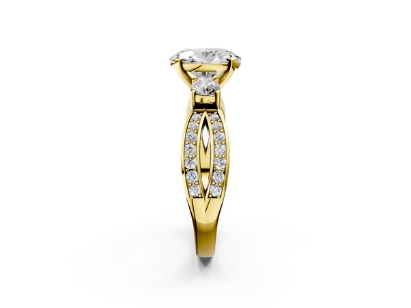 Yellow Gold Oval Three Stone Engagement Ring Setting with Graduated Pave Split Twist Band