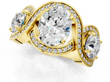 Yellow gold Three-Stone Oval Cut Diamond Wave Pave Band with Prong Setting_10