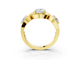 Yellow gold Three-Stone Oval Cut Diamond Wave Pave Band with Prong Setting_12
