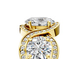Yellow gold Three-Stone Oval Cut Diamond Wave Pave Band with Prong Setting_14
