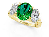 Yellow gold Three-Stone Oval Cut Emerald Braided Band Ring with Four-Prong Setting_13