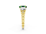 Yellow gold Three-Stone Oval Cut Emerald Braided Band Ring with Four-Prong Setting_14