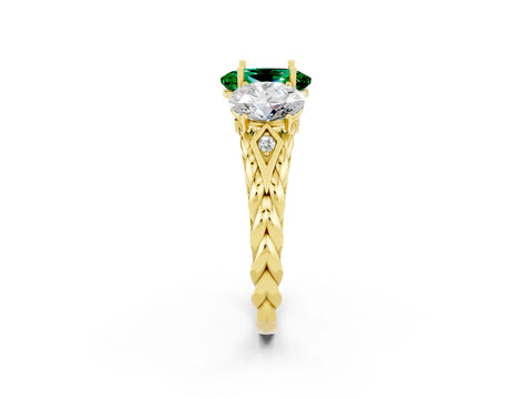 Yellow gold Three-Stone Oval Cut Emerald Braided Band Ring with Four-Prong Setting_14