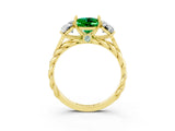 Yellow gold Three-Stone Oval Cut Emerald Braided Band Ring with Four-Prong Setting_15