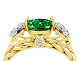 Yellow gold Three-Stone Oval Cut Emerald Braided Band Ring with Four-Prong Setting_16