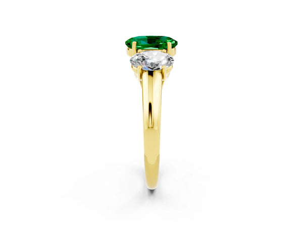 Yellow gold Three-Stone Oval Cut Emerald Engagement Ring with Prong Setting