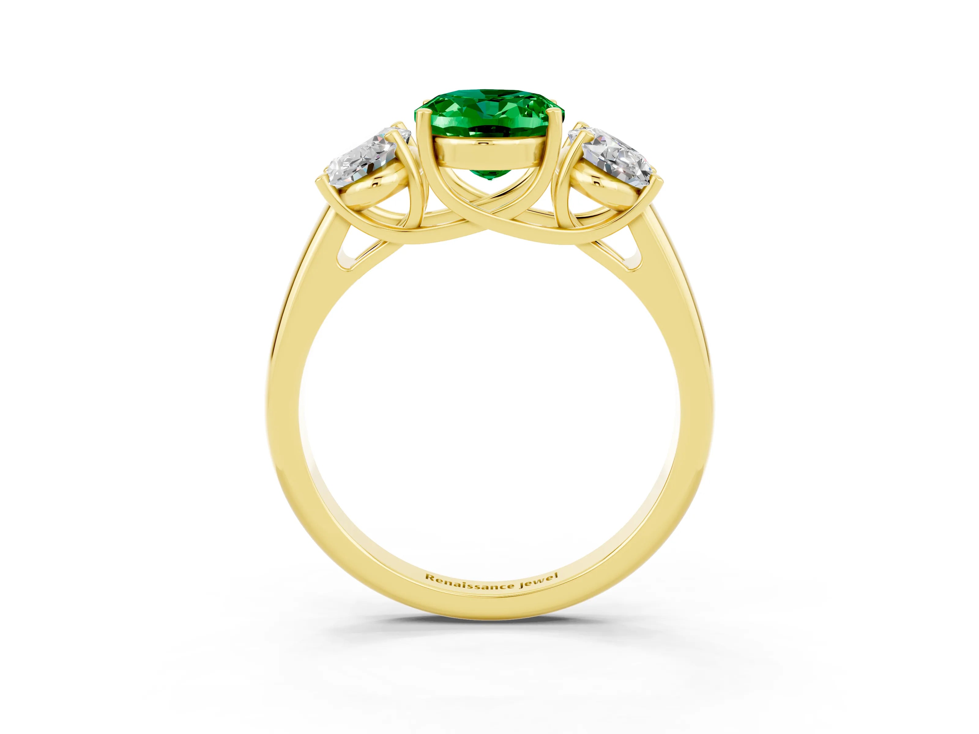 Yellow gold Three-Stone Oval Cut Emerald Engagement Ring with Prong Setting_3
